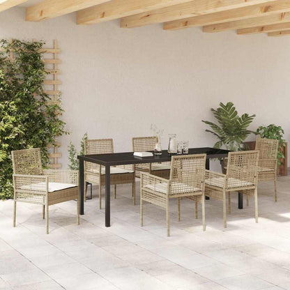Tuin Eetset Met Kussen 7 Pcs Poly Riet 6-persoons beige en crèmekleurig 200 cm