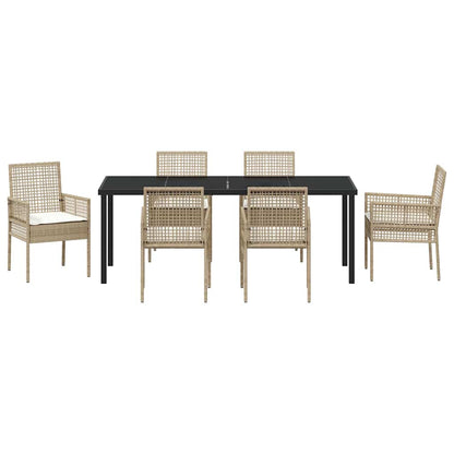 Tuin Eetset Met Kussen 7 Pcs Poly Riet 6-persoons beige en crèmekleurig 200 cm