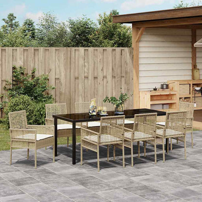 Tuin Eettafelset Met Kussen 9 Pcs Poly Rattan 8-persoons beige en crèmekleurig 200 cm