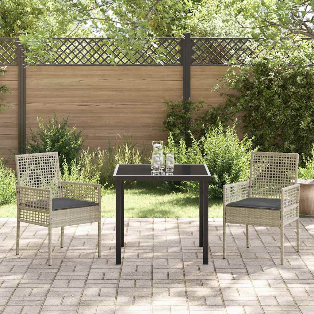 Tuin eettafelset met kussen 3 pcs Lichtgrijs poly rattan