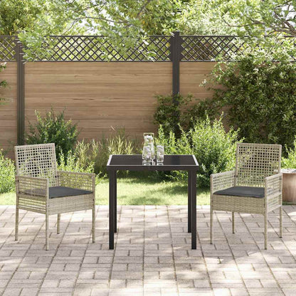 Tuin eettafelset met kussen 3 pcs Lichtgrijs poly rattan