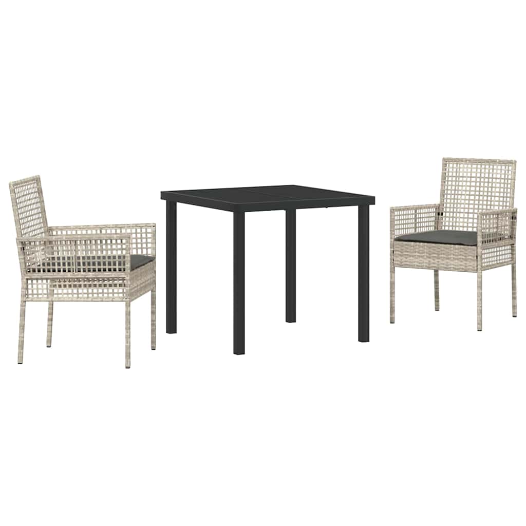 Tuin eettafelset met kussen 3 pcs Lichtgrijs poly rattan