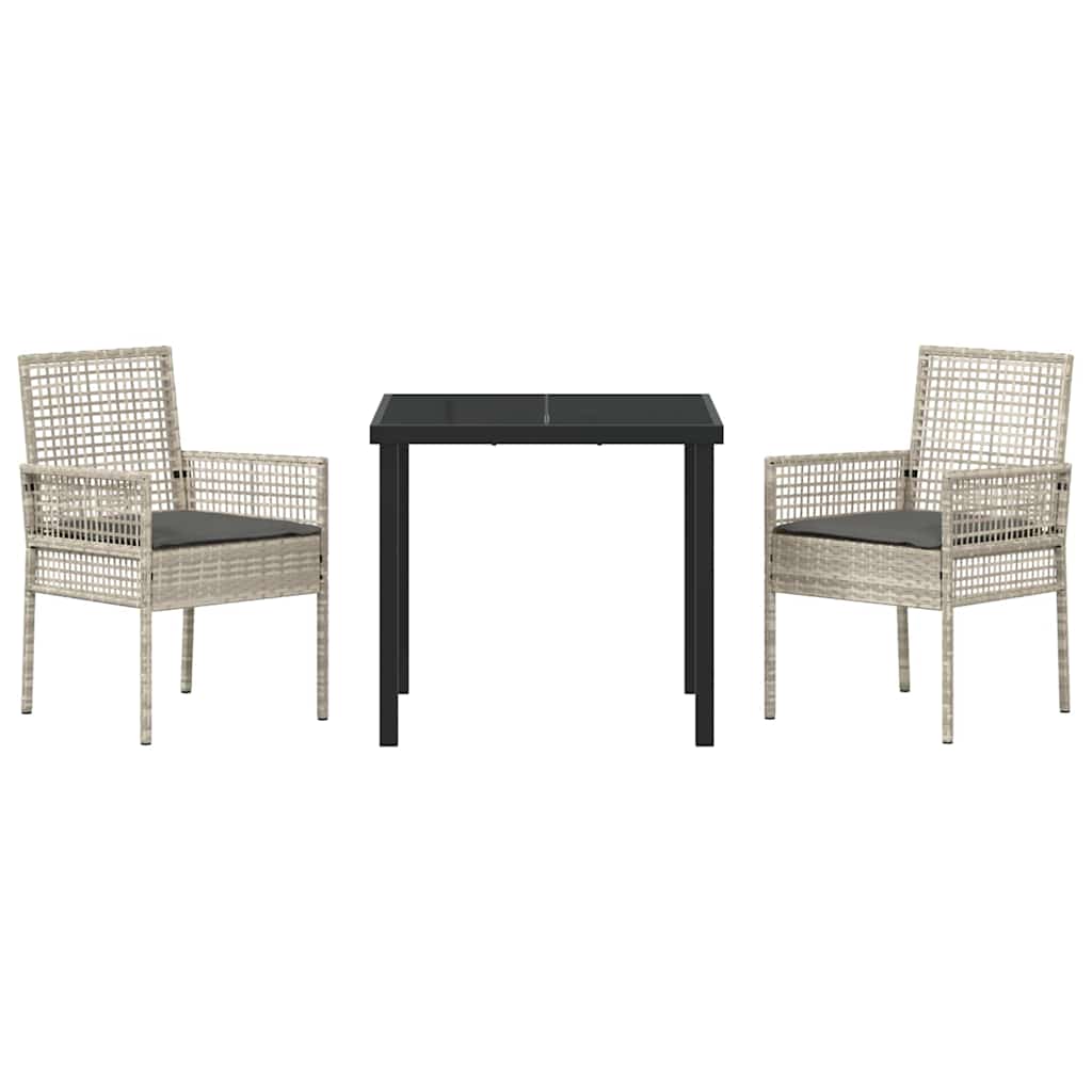 Tuin eettafelset met kussen 3 pcs Lichtgrijs poly rattan