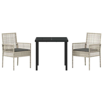 Tuin eettafelset met kussen 3 pcs Lichtgrijs poly rattan