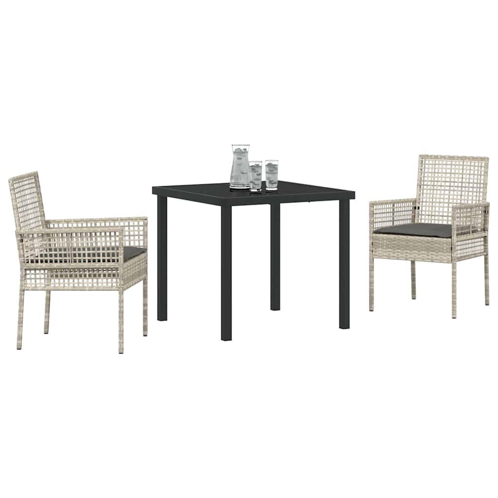 Tuin eettafelset met kussen 3 pcs Lichtgrijs poly rattan