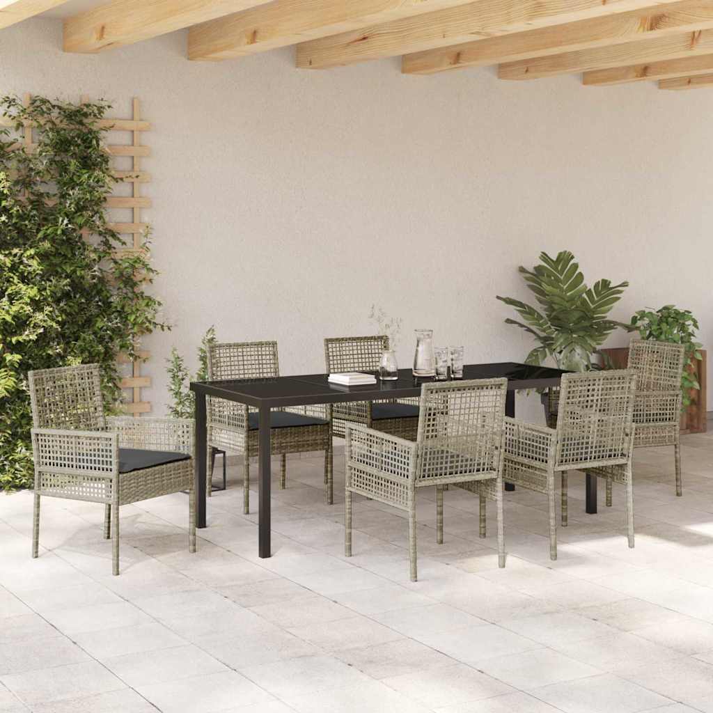 Tuin Eettafelset Met Kussen 7 Pcs Poly Rattan 6-persoons Lichtgrijs en donkergrijs 200 cm
