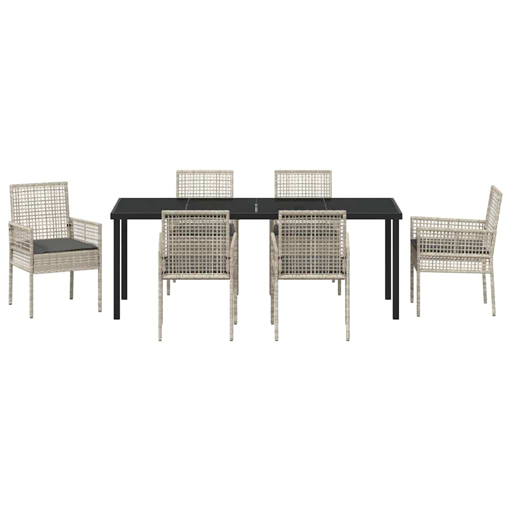 Tuin Eettafelset Met Kussen 7 Pcs Poly Rattan 6-persoons Lichtgrijs en donkergrijs 200 cm
