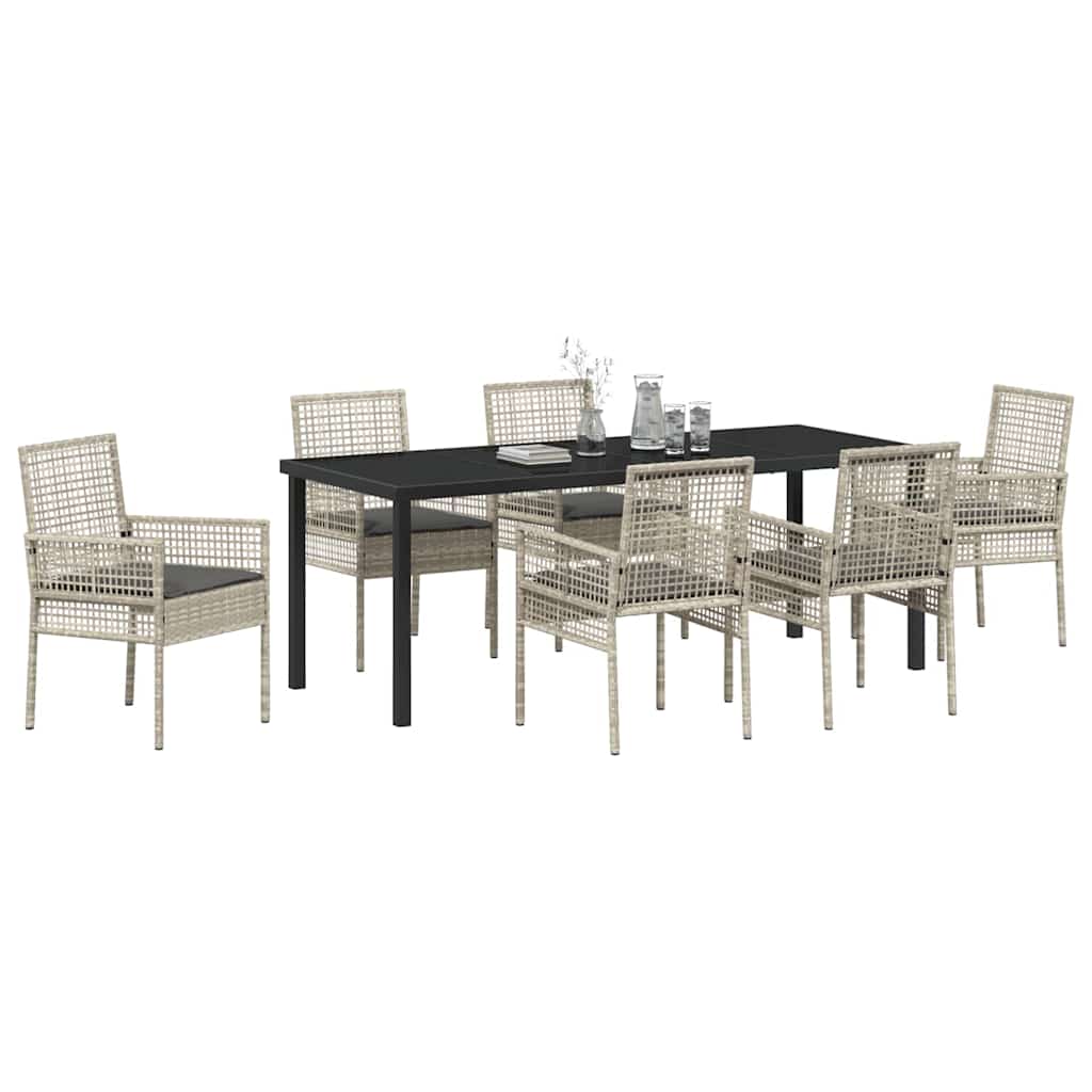 Tuin Eettafelset Met Kussen 7 Pcs Poly Rattan 6-persoons Lichtgrijs en donkergrijs 200 cm