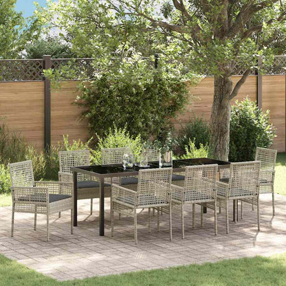 Tuin Eettafelset Met Kussen 9 Pcs Poly Rattan 8-persoons Lichtgrijs en donkergrijs 200 cm