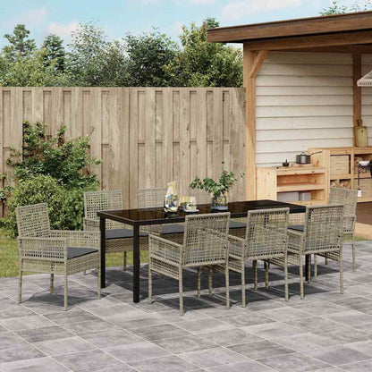 Tuin Eettafelset Met Kussen 9 Pcs Poly Rattan 8-persoons Lichtgrijs en donkergrijs 200 cm