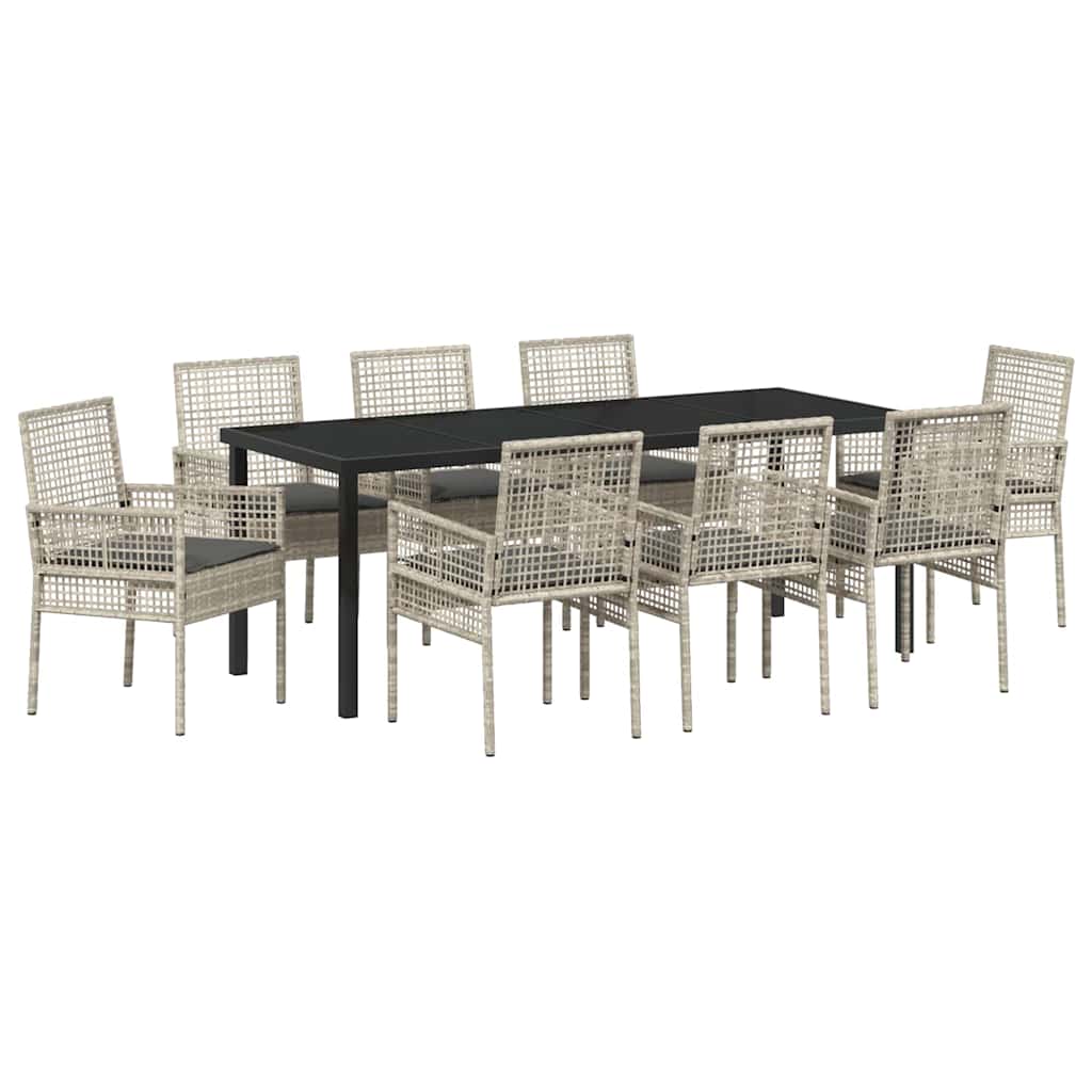Tuin Eettafelset Met Kussen 9 Pcs Poly Rattan 8-persoons Lichtgrijs en donkergrijs 200 cm