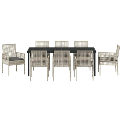Tuin Eettafelset Met Kussen 9 Pcs Poly Rattan 8-persoons Lichtgrijs en donkergrijs 200 cm