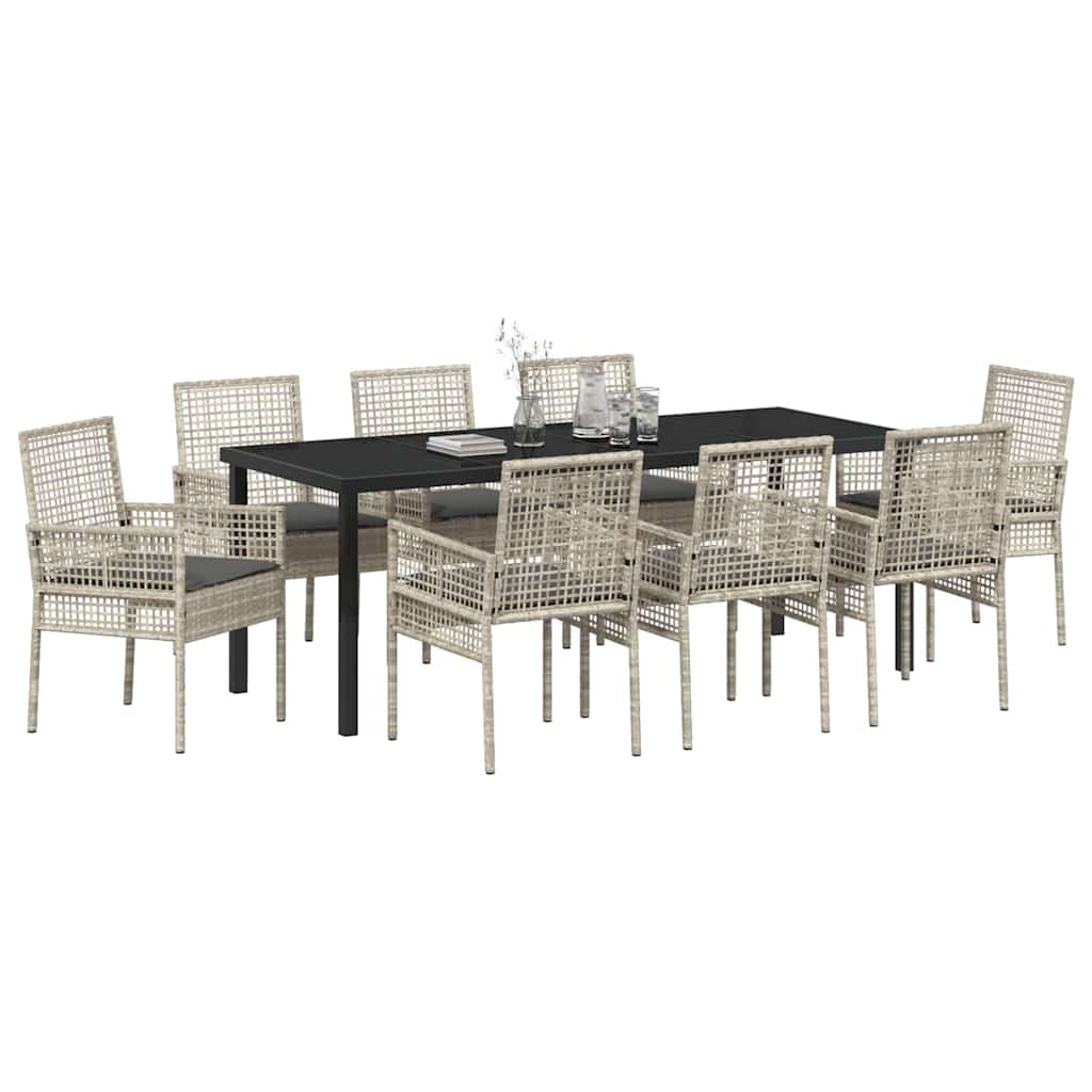 Tuin Eettafelset Met Kussen 9 Pcs Poly Rattan 8-persoons Lichtgrijs en donkergrijs 200 cm
