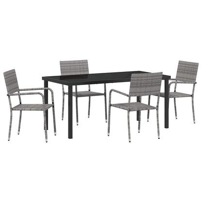 Tuin eettafelset met kussen 5 pcs Grijs poly rattan