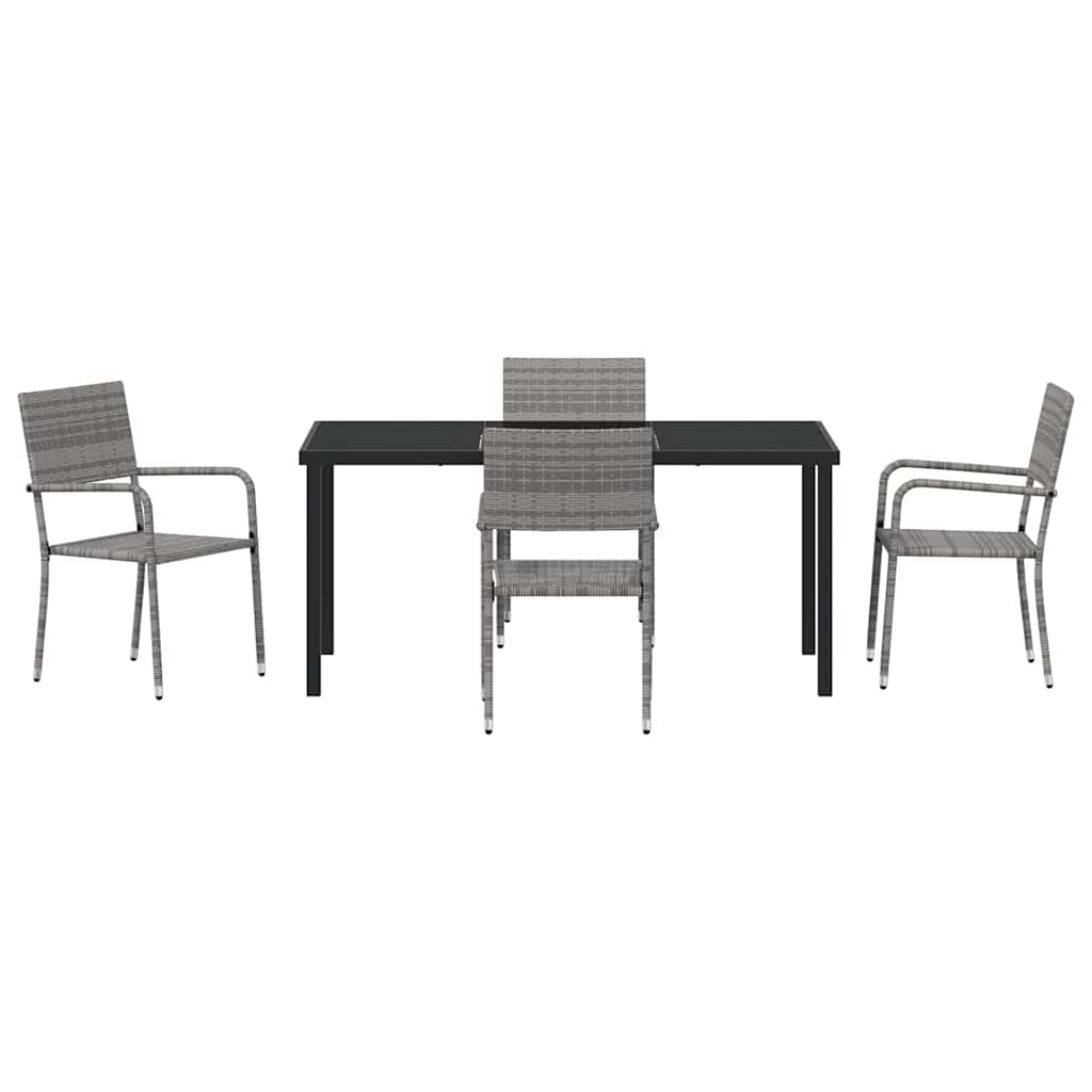 Tuin eettafelset met kussen 5 pcs Grijs poly rattan