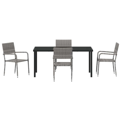 Tuin eettafelset met kussen 5 pcs Grijs poly rattan