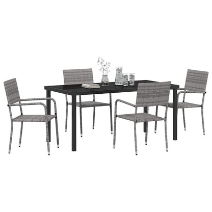 Tuin eettafelset met kussen 5 pcs Grijs poly rattan