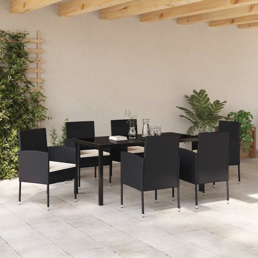 Tuin Eettafelset Met Kussen 7 Pcs Poly Rattan 6-persoons