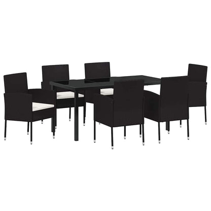 Tuin Eettafelset Met Kussen 7 Pcs Poly Rattan 6-persoons