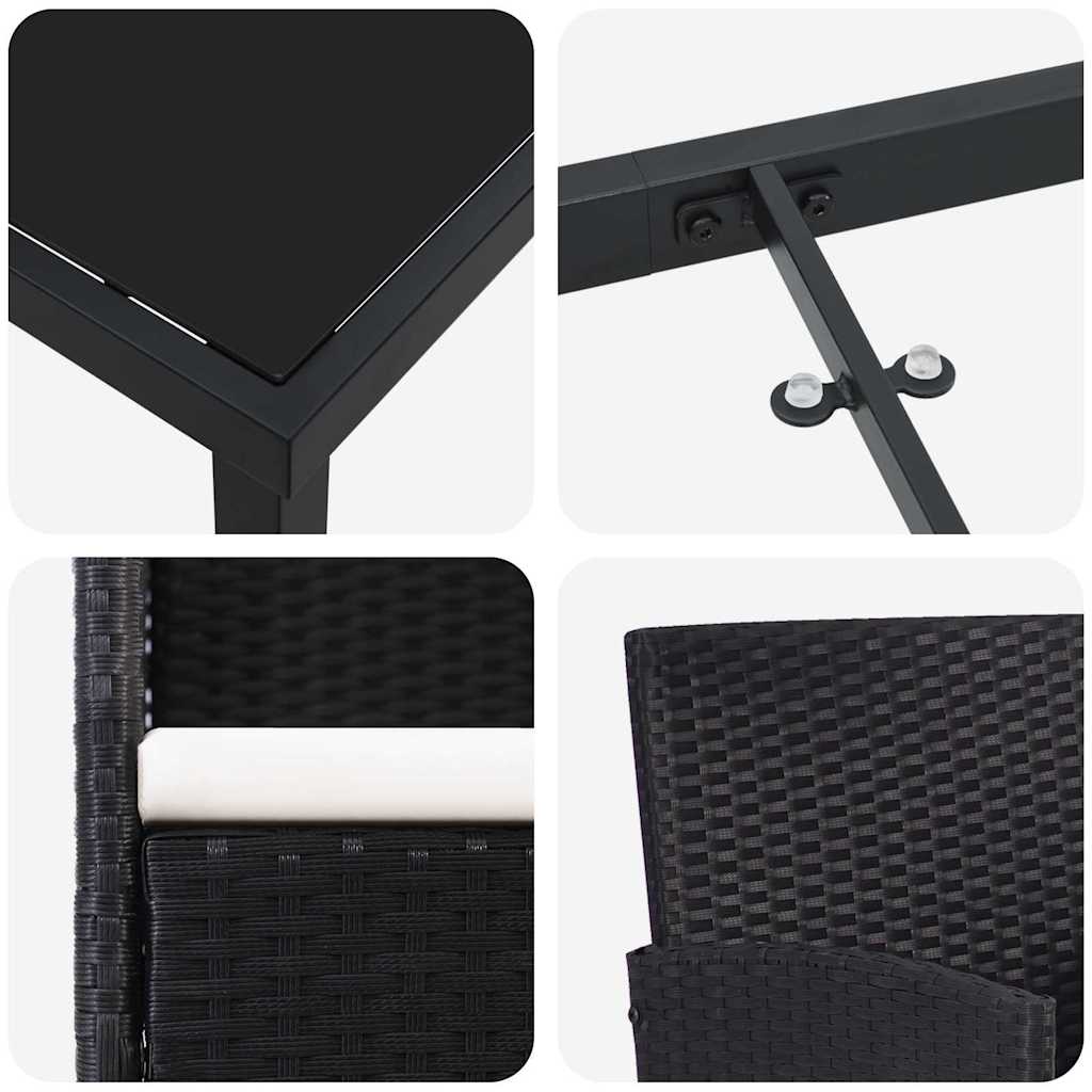 Tuin Eettafelset Met Kussen 9 Pcs Poly Rattan 8-persoons Zwart en crèmewit 200 cm