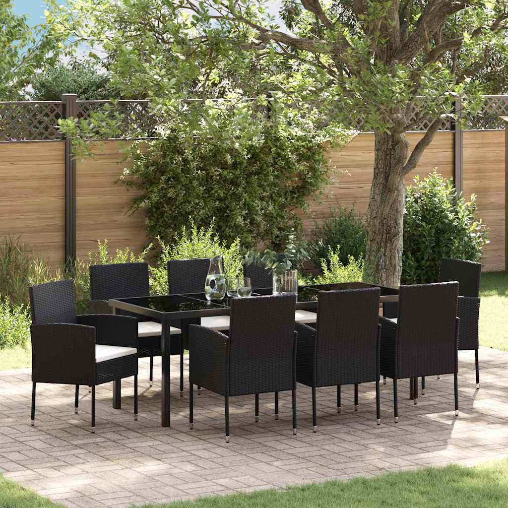 Tuin Eettafelset Met Kussen 9 Pcs Poly Rattan 8-persoons Zwart en crèmewit 200 cm