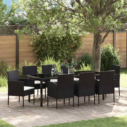 Tuin Eettafelset Met Kussen 9 Pcs Poly Rattan 8-persoons Zwart en crèmewit 200 cm