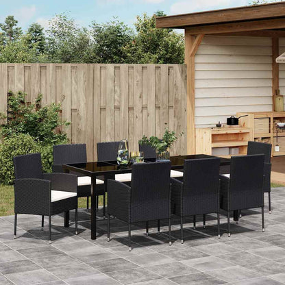 Tuin Eettafelset Met Kussen 9 Pcs Poly Rattan 8-persoons Zwart en crèmewit 200 cm