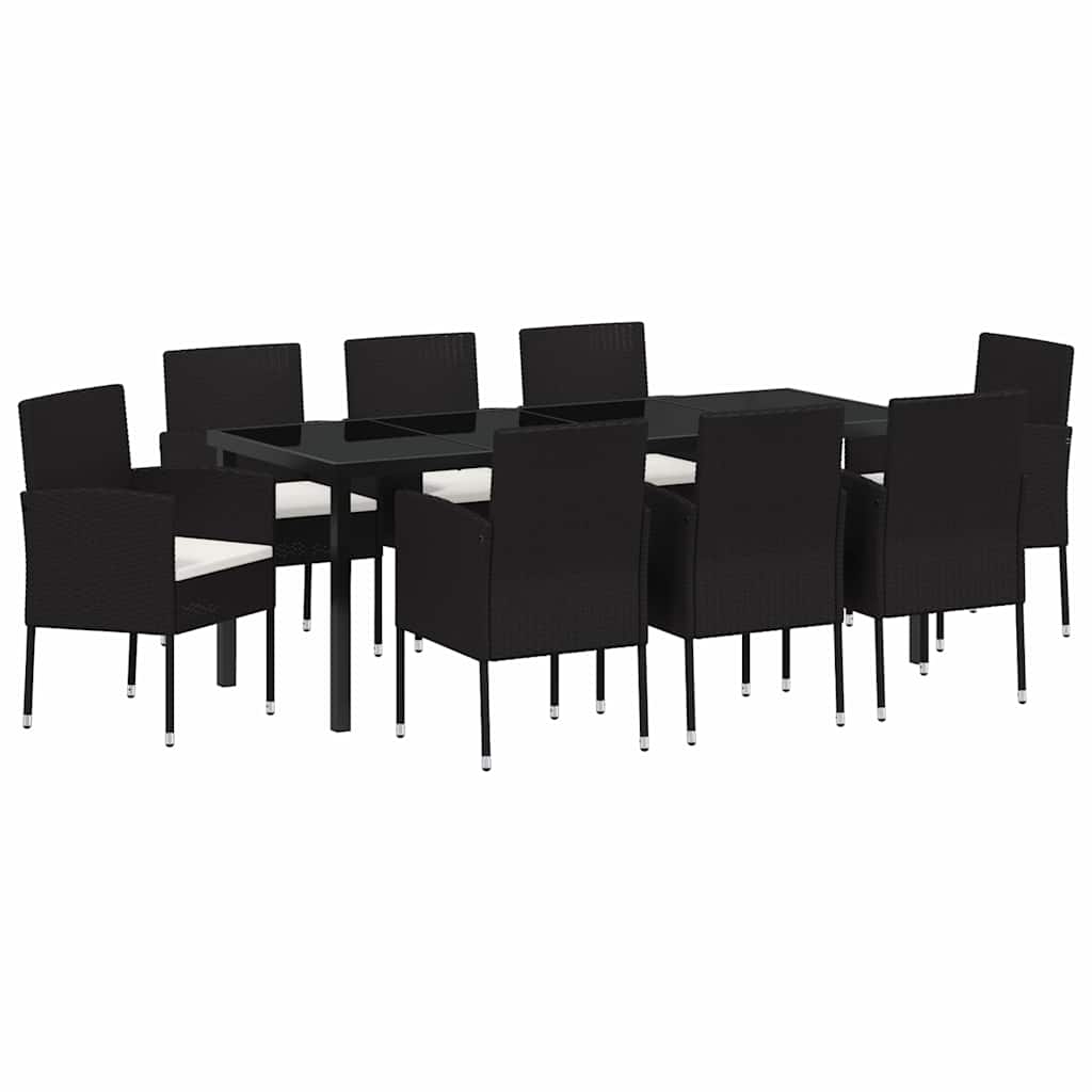 Tuin Eettafelset Met Kussen 9 Pcs Poly Rattan 8-persoons Zwart en crèmewit 200 cm