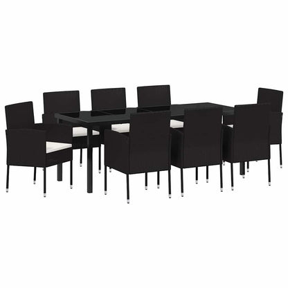 Tuin Eettafelset Met Kussen 9 Pcs Poly Rattan 8-persoons Zwart en crèmewit 200 cm