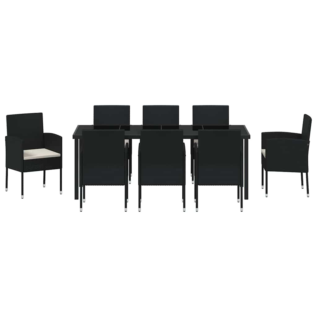 Tuin Eettafelset Met Kussen 9 Pcs Poly Rattan 8-persoons Zwart en crèmewit 200 cm