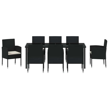 Tuin Eettafelset Met Kussen 9 Pcs Poly Rattan 8-persoons Zwart en crèmewit 200 cm