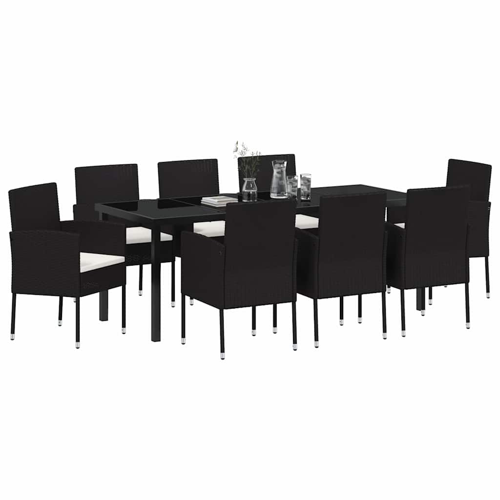 Tuin Eettafelset Met Kussen 9 Pcs Poly Rattan 8-persoons Zwart en crèmewit 200 cm