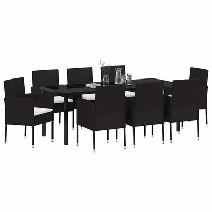Tuin Eettafelset Met Kussen 9 Pcs Poly Rattan 8-persoons Zwart en crèmewit 200 cm