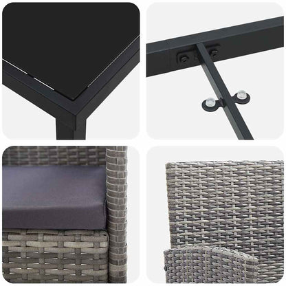 Tuin eettafelset met kussen 3 pcs Grijs poly rattan