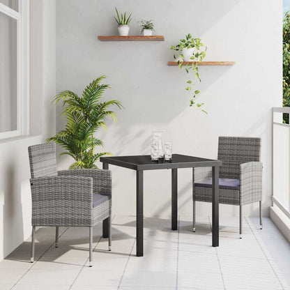 Tuin eettafelset met kussen 3 pcs Grijs poly rattan