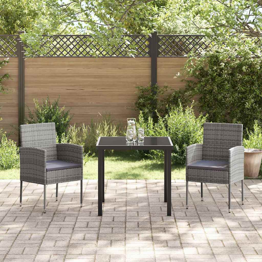 Tuin eettafelset met kussen 3 pcs Grijs poly rattan