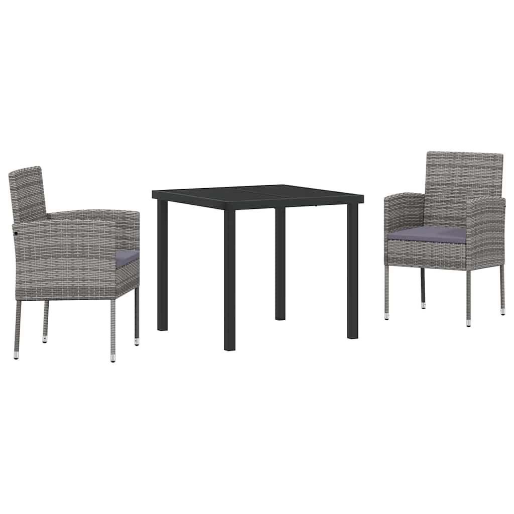 Tuin eettafelset met kussen 3 pcs Grijs poly rattan