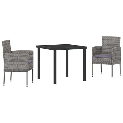 Tuin eettafelset met kussen 3 pcs Grijs poly rattan