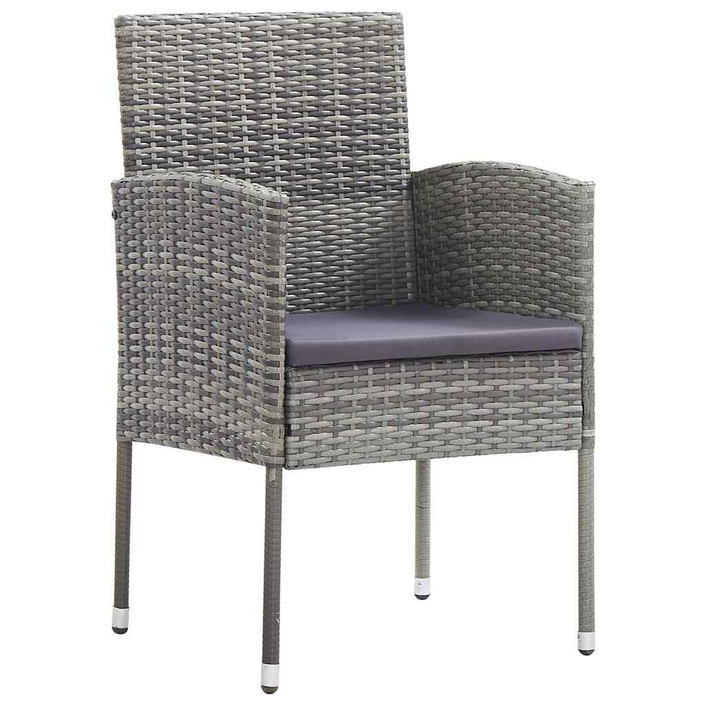 Tuin eettafelset met kussen 3 pcs Grijs poly rattan