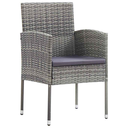 Tuin eettafelset met kussen 3 pcs Grijs poly rattan