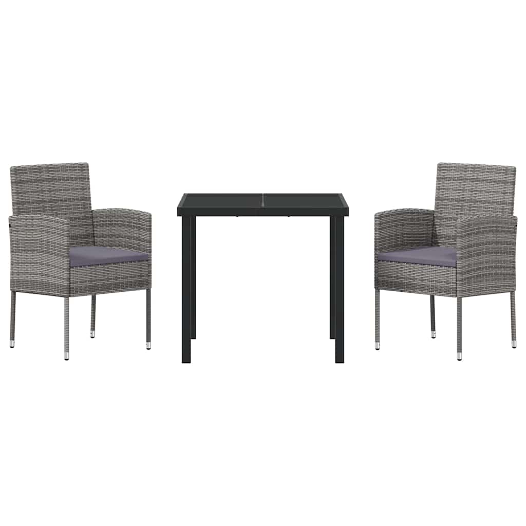 Tuin eettafelset met kussen 3 pcs Grijs poly rattan