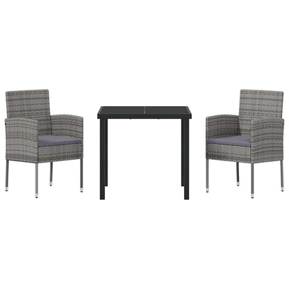 Tuin eettafelset met kussen 3 pcs Grijs poly rattan