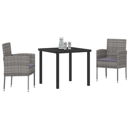 Tuin eettafelset met kussen 3 pcs Grijs poly rattan