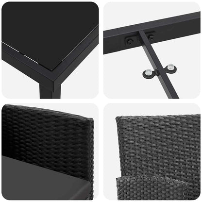 Tuin eettafelset met kussen 3 pcs Zwart poly rattan