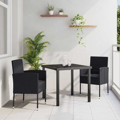Tuin eettafelset met kussen 3 pcs Zwart poly rattan
