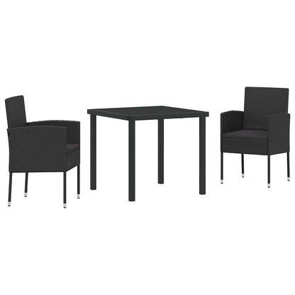 Tuin eettafelset met kussen 3 pcs Zwart poly rattan