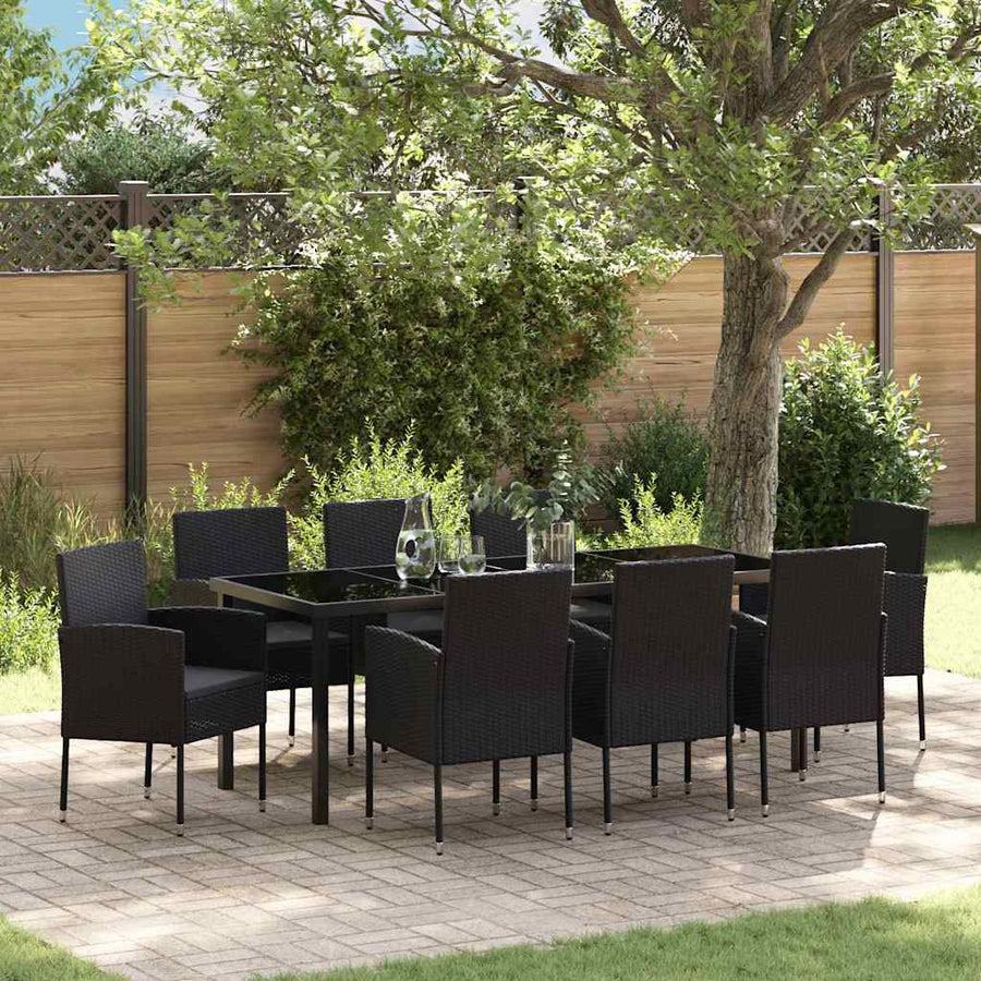 Tuin Eettafelset Met Kussen 9 Pcs Poly Rattan 8-persoons Zwart 200 cm