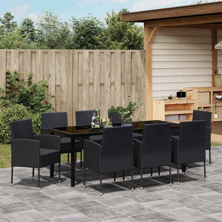 Tuin Eettafelset Met Kussen 9 Pcs Poly Rattan 8-persoons Zwart 200 cm
