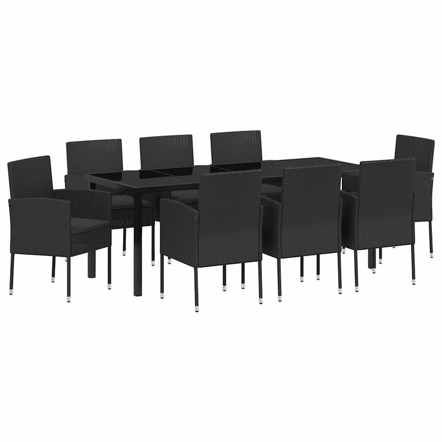 Tuin Eettafelset Met Kussen 9 Pcs Poly Rattan 8-persoons Zwart 200 cm