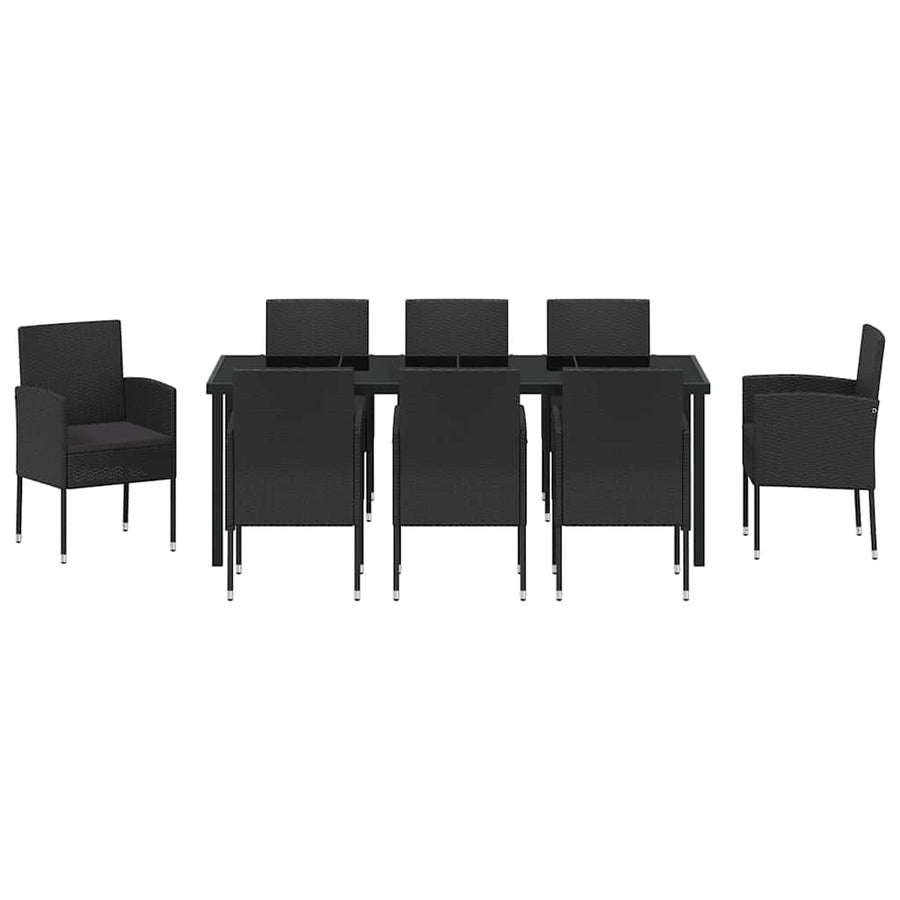 Tuin Eettafelset Met Kussen 9 Pcs Poly Rattan 8-persoons Zwart 200 cm